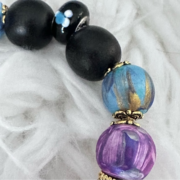 Artisan Handmade Bracelet with hand painted Beads glass charms and metals 0778 G - Picture 8 of 12